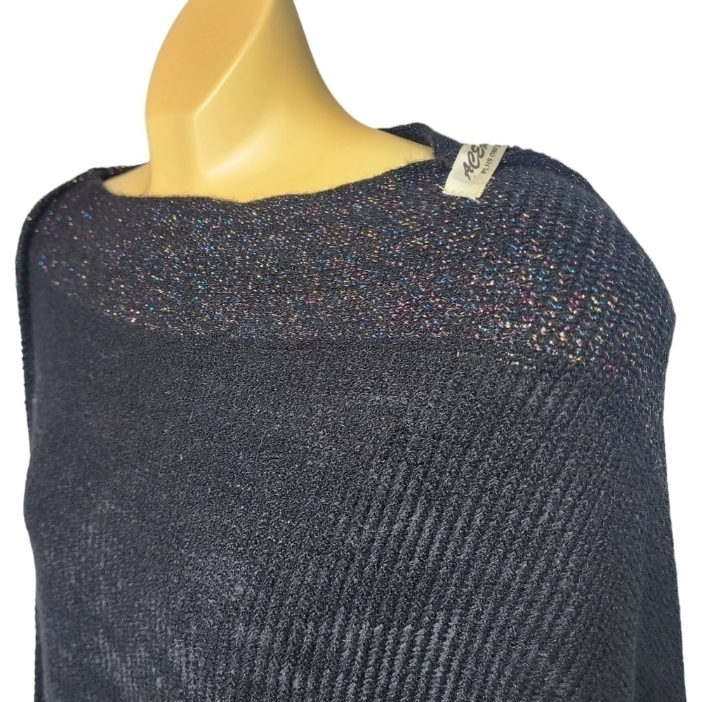 PLUS SIZE Black Knitted Sweater Poncho​ - Picture 4 of 8